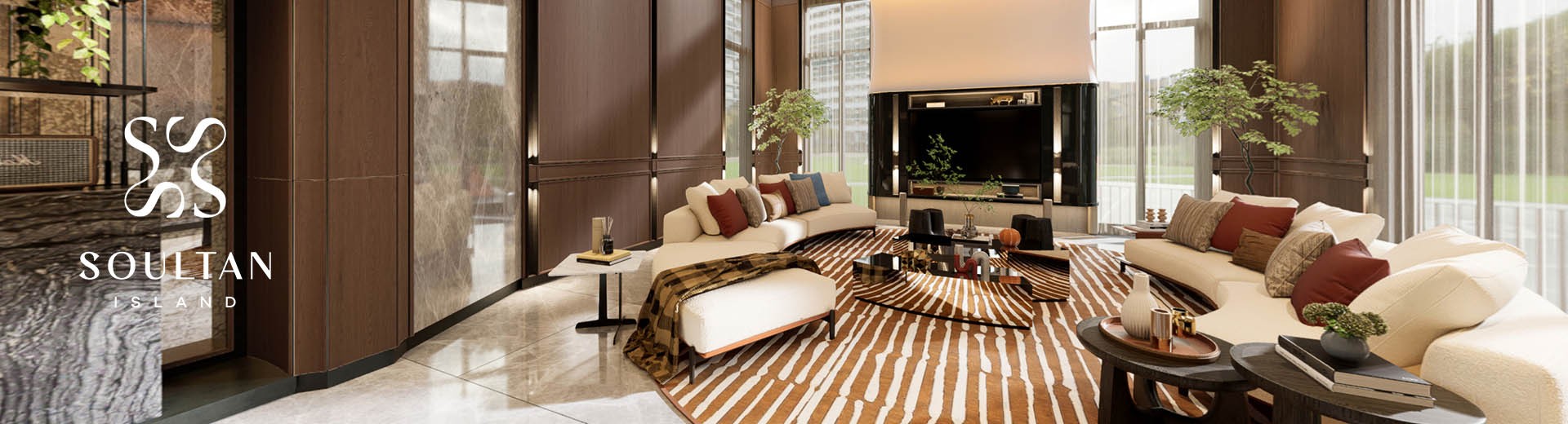 Marble and timber living room interior of a Soultan Island residence