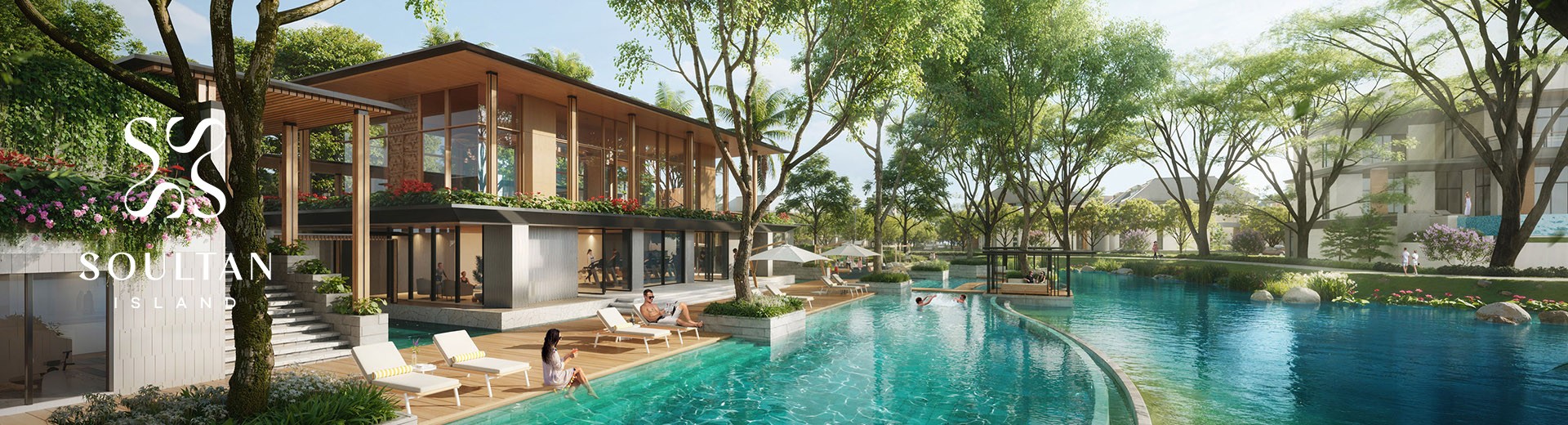 The 3.000 m² resort-style clubhouse and lagoon pool at Soultan Island